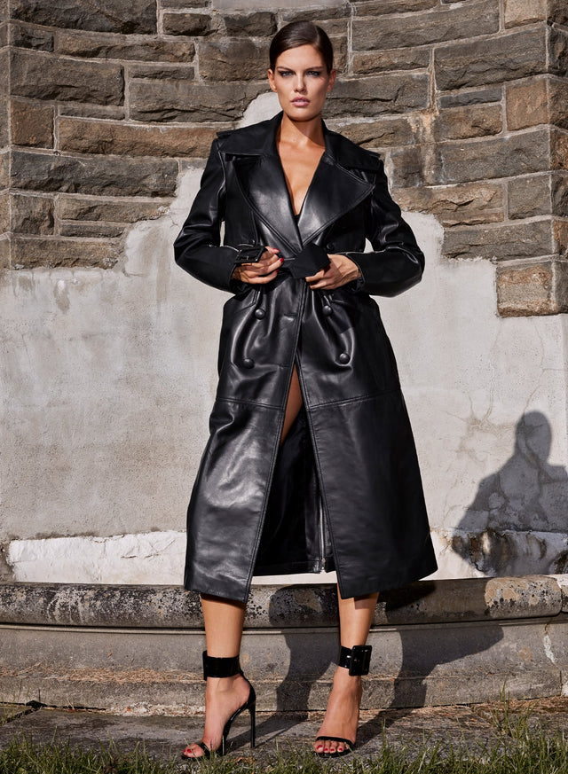 Black - Moto Leather Trench Coat | Fleur du Mal - DEMO