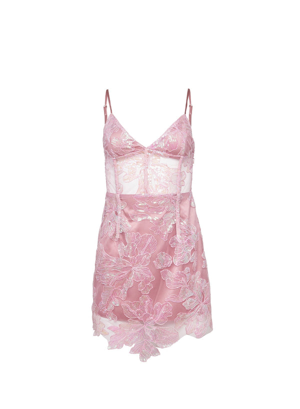 Rose gold - Sequin Floral Embroidered Mini Dress | Fleur du Mal - DEMO