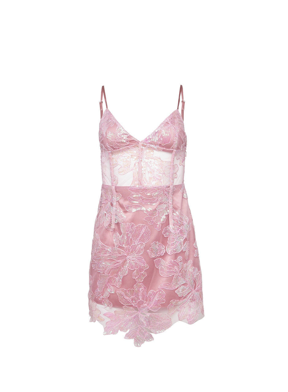 Rose gold - Sequin Floral Embroidered Mini Dress | Fleur du Mal - DEMO