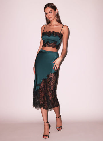 Evergreen - Silk & Lace Scallop Midi Skirt | Fleur du Mal - DEMO