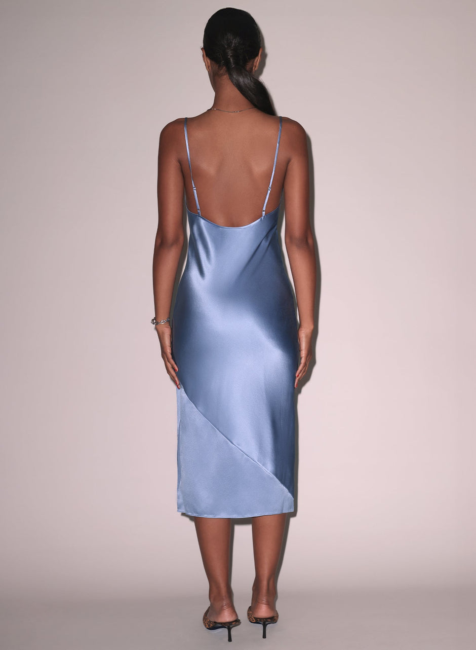 Denim blue - Silk Bias Slip Dress | Fleur du Mal - DEMO