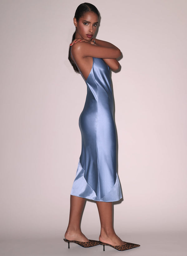 Denim blue - Silk Bias Slip Dress | Fleur du Mal - DEMO