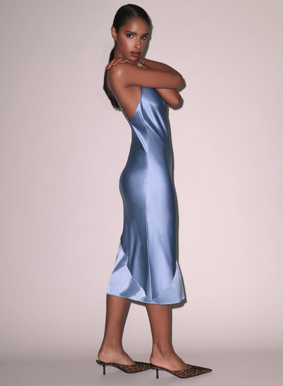 Denim blue - Silk Bias Slip Dress | Fleur du Mal - DEMO