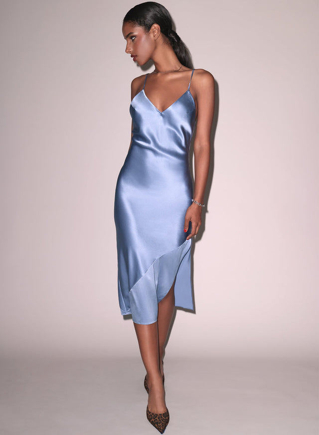 Denim blue - Silk Bias Slip Dress | Fleur du Mal - DEMO