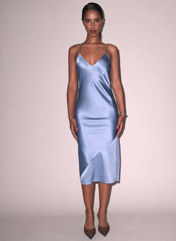 Denim blue - Silk Bias Slip Dress | Fleur du Mal - DEMO