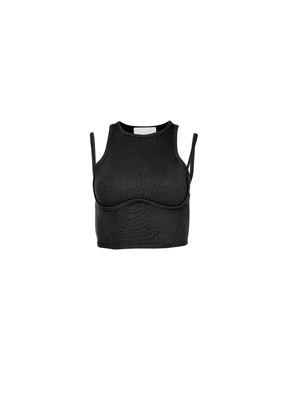 Black - Strappy Ribbed Tank | Fleur du Mal - DEMO