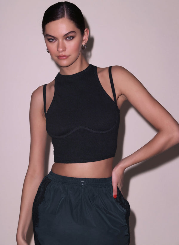 Black - Strappy Ribbed Tank | Fleur du Mal - DEMO