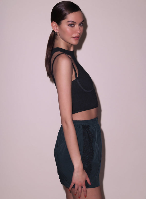 Black - Strappy Ribbed Tank | Fleur du Mal - DEMO