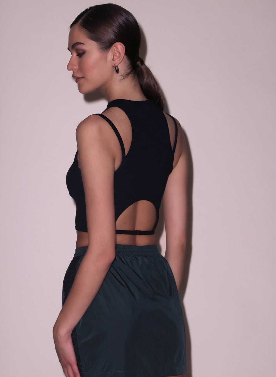 Black - Strappy Ribbed Tank | Fleur du Mal - DEMO