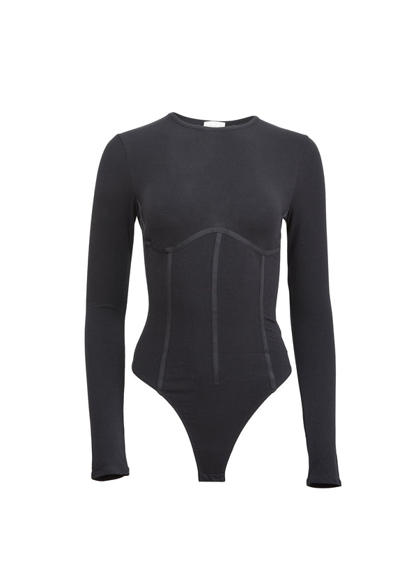 Black - Organic Cotton Long Sleeve T-Shirt Bodysuit | Fleur du Mal - DEMO