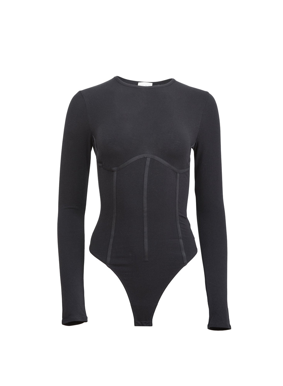 Black - Organic Cotton Long Sleeve T-Shirt Bodysuit | Fleur du Mal - DEMO
