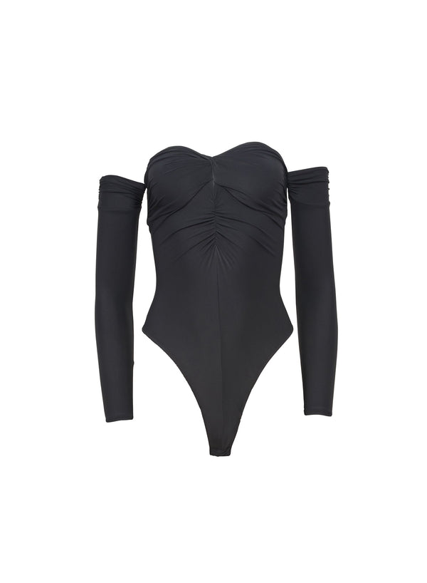 Black - Jersey Ruched Bodysuit | Fleur du Mal - DEMO
