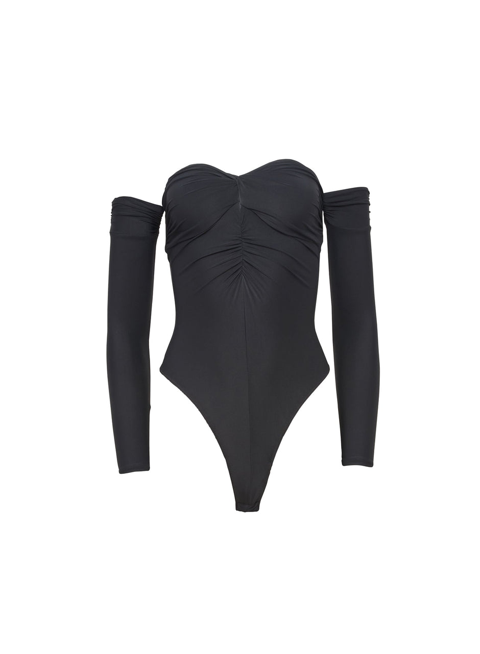 Black - Jersey Ruched Bodysuit | Fleur du Mal - DEMO