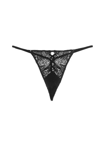 Black - Eyelet Embroidery Lace Up V-String | Fleur du Mal - DEMO