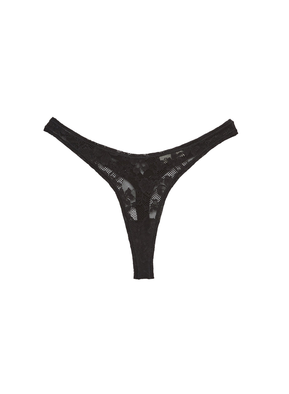 Black - Le Stretch Lace Thong | Fleur du Mal - DEMO