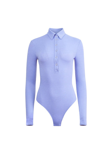 Blue iris - Rib Collared Bodysuit | Fleur du Mal - DEMO