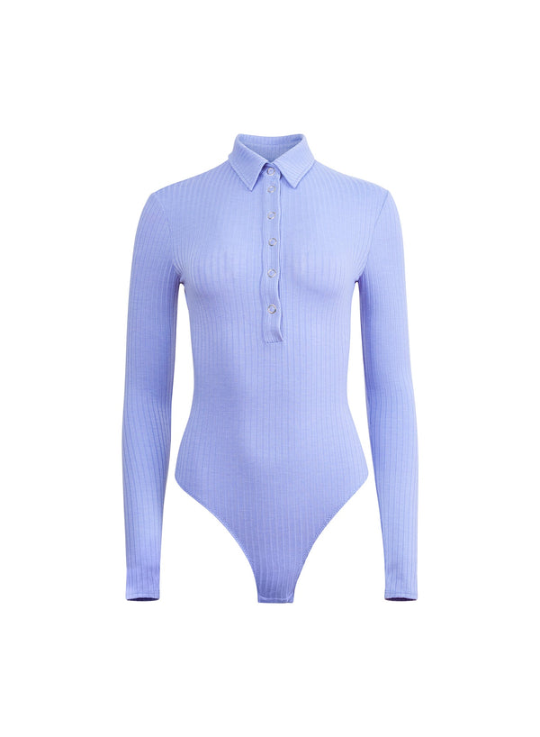 Blue iris - Rib Collared Bodysuit | Fleur du Mal - DEMO