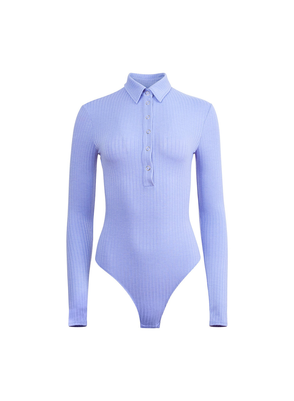 Blue iris - Rib Collared Bodysuit | Fleur du Mal - DEMO