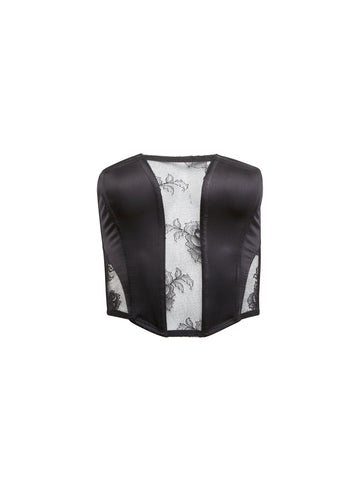 Black - Silk & Bouquet Lace Corset Top | Fleur du Mal - DEMO