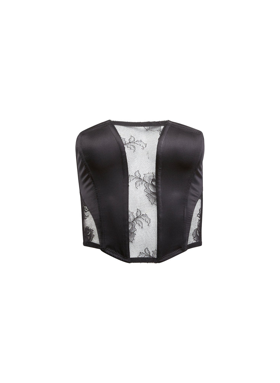 Black - Silk &amp; Bouquet Lace Corset Top | Fleur du Mal - DEMO