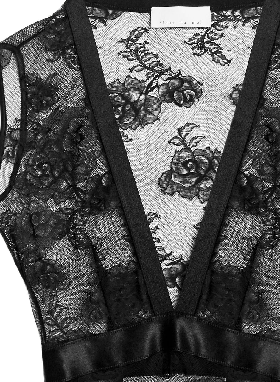Black - Bouquet Lace Deep V Bodysuit | Fleur du Mal - DEMO