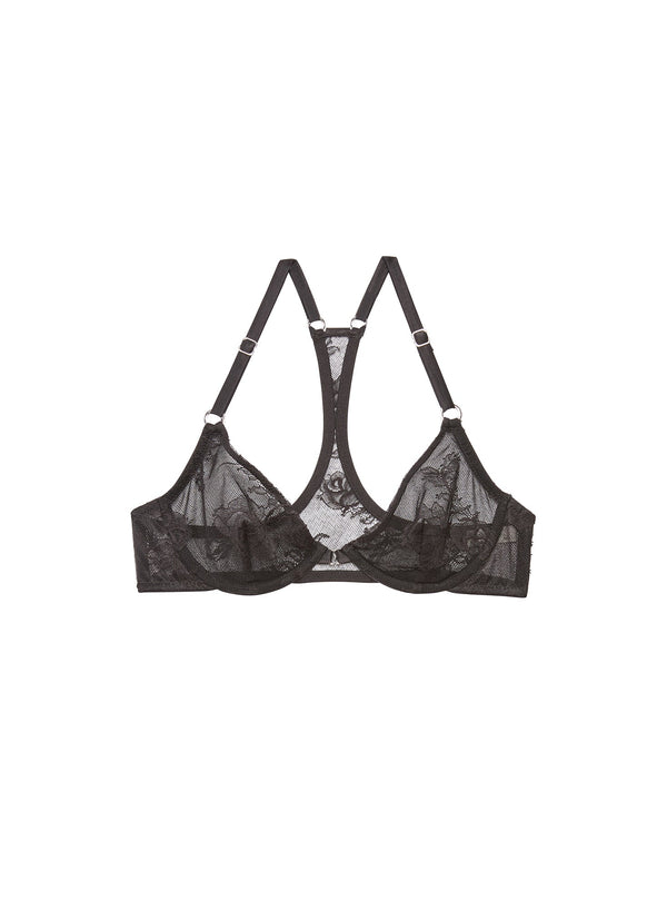 Black - Bouquet Lace Racerback Demi Bra | Fleur du Mal - DEMO
