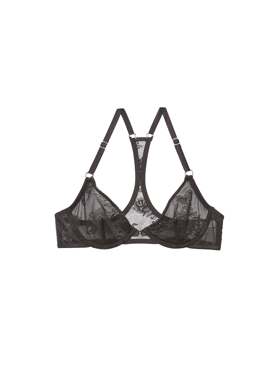 Black - Bouquet Lace Racerback Demi Bra | Fleur du Mal - DEMO