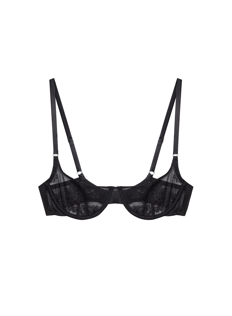 Black - Bouquet Lace Scooped Balconette | Fleur du Mal - DEMO