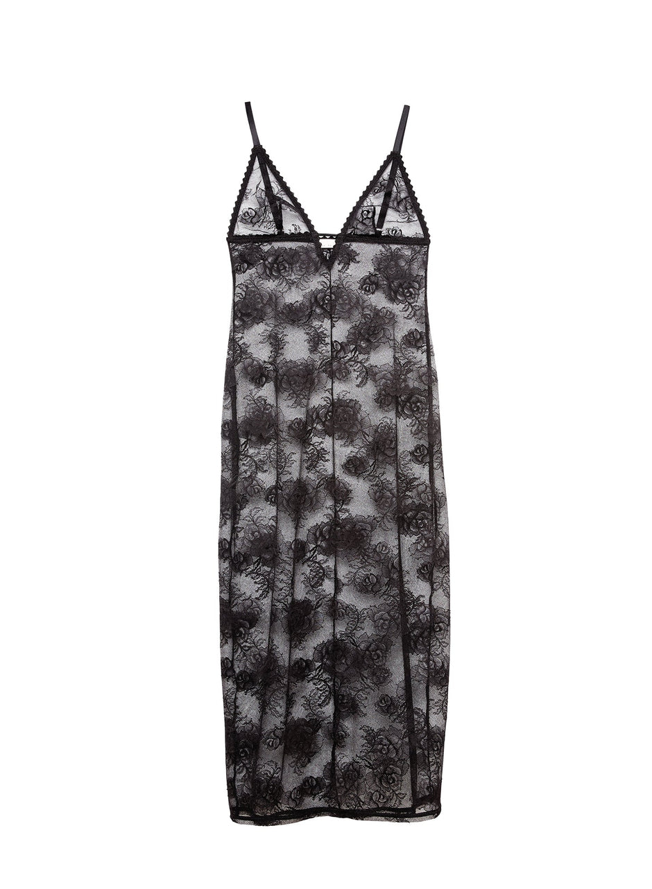 Black - Long Bouquet Lace Slip | Fleur du Mal - DEMO
