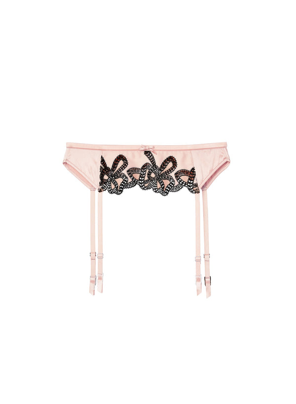 Powder pink - Bow Guipure Embroidery Garter Belt | Fleur du Mal - DEMO