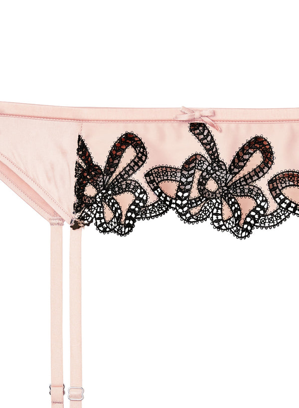 Powder pink - Bow Guipure Embroidery Garter Belt | Fleur du Mal - DEMO
