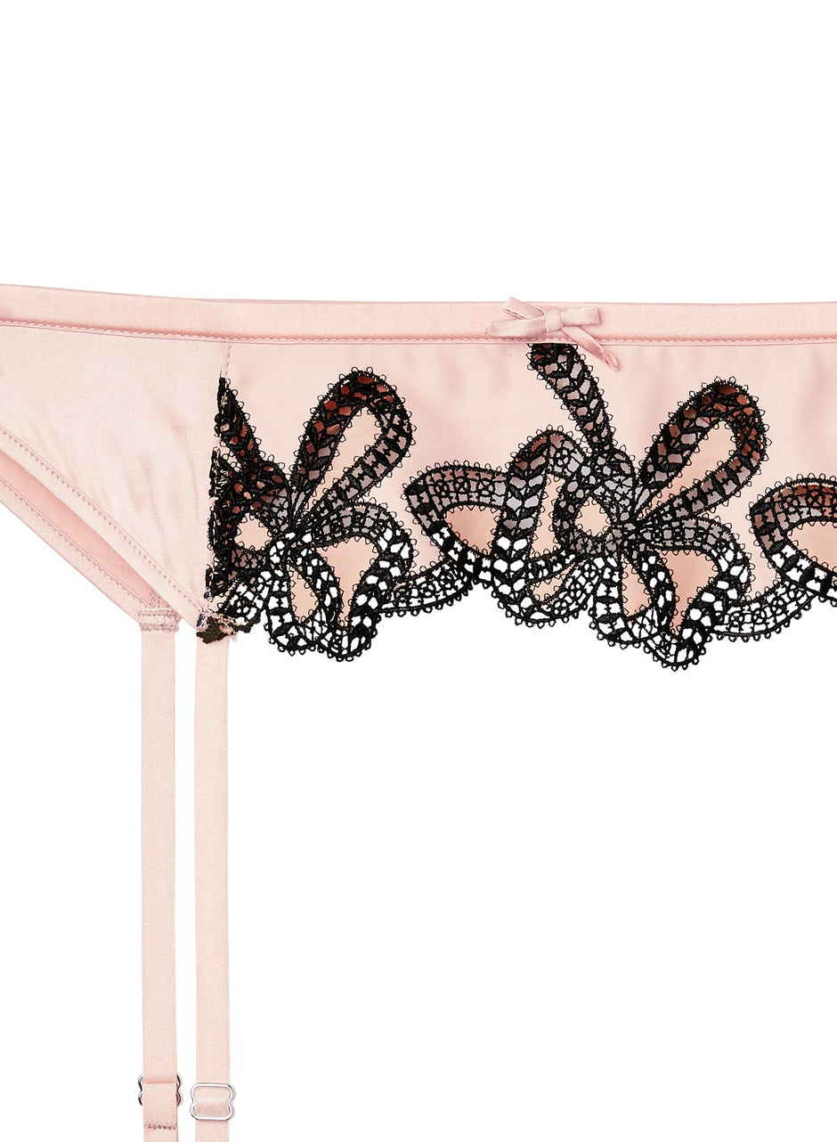 Powder pink - Bow Guipure Embroidery Garter Belt | Fleur du Mal - DEMO