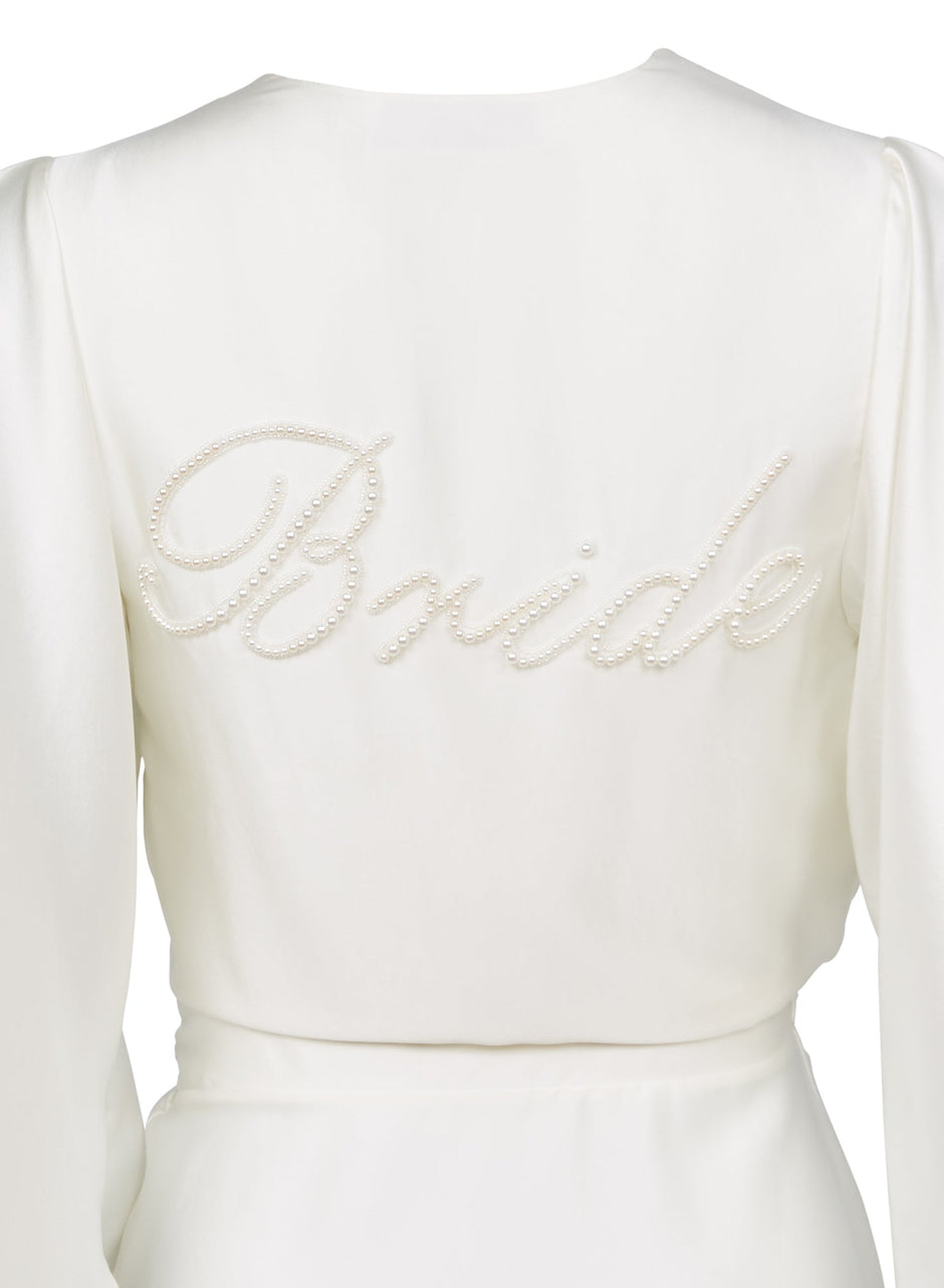 Ivory - Bride Embroidered Angel Sleeve Robe | Fleur du Mal - DEMO