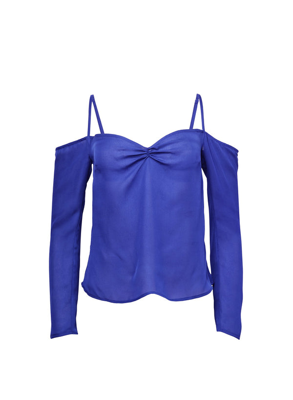 Electric blue - Georgette Cold Shoulder Top | Fleur du Mal - DEMO