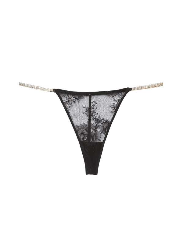 Black - Crystal Bouquet Lace V-String | Fleur du Mal - DEMO