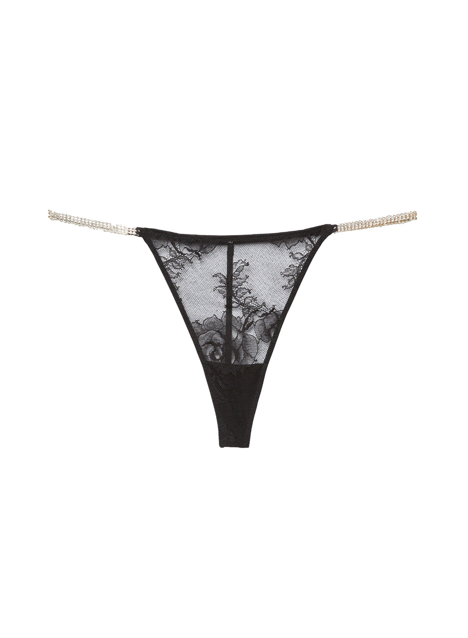 Black - Crystal Bouquet Lace V-String | Fleur du Mal - DEMO
