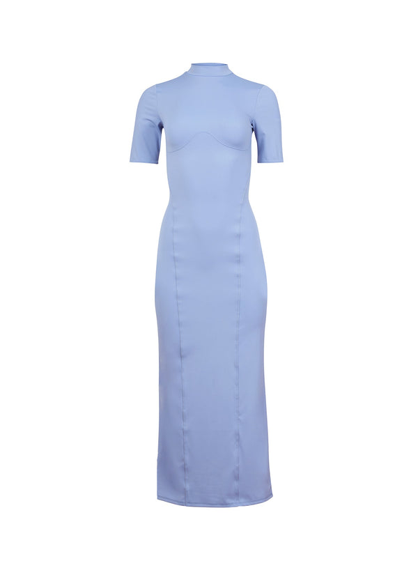 Denim blue - Sleek Jersey Mock Neck Dress | Fleur du Mal - DEMO
