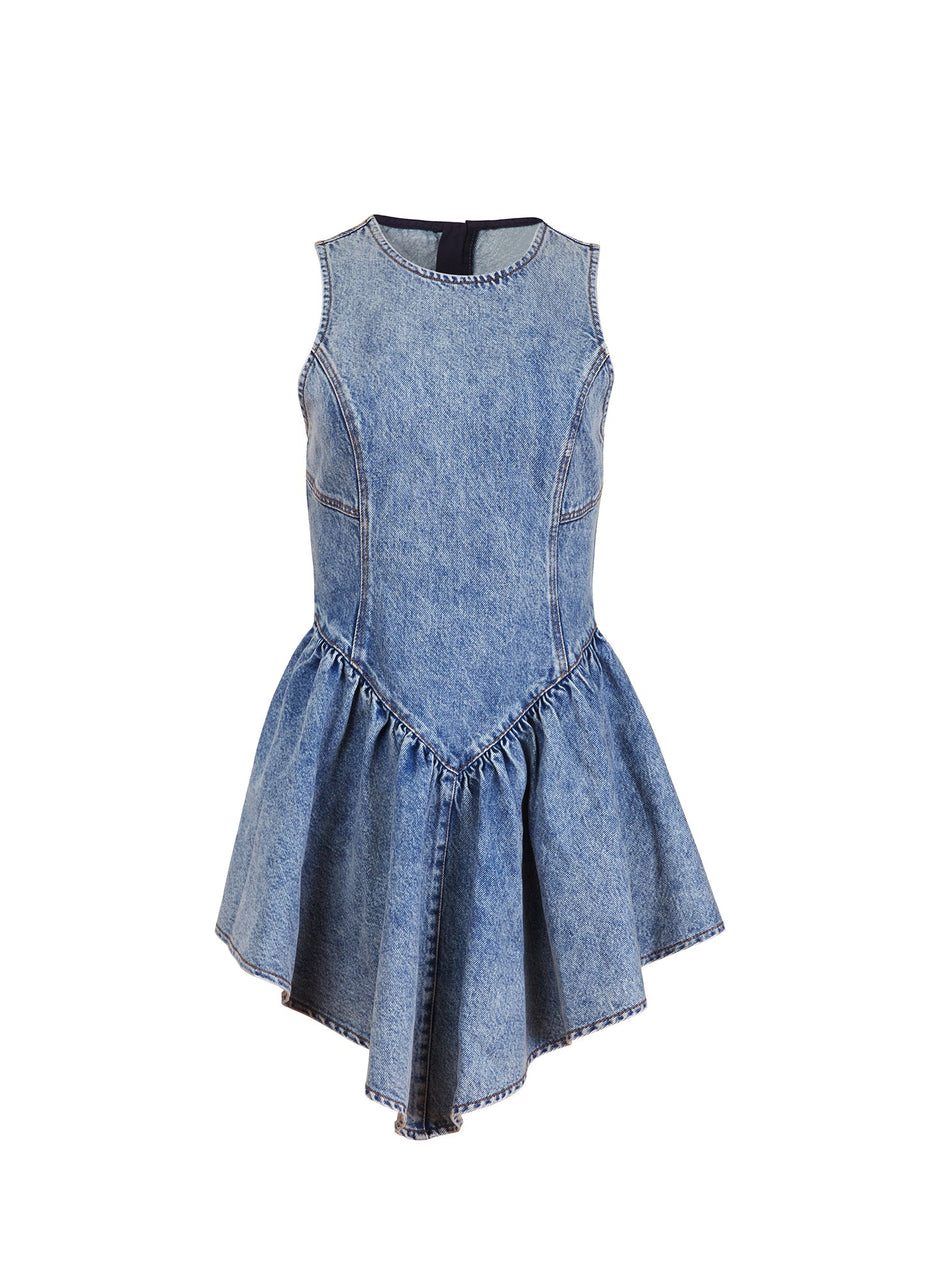 Acid denim blue - Denim Flare Mini Dress | Fleur du Mal - DEMO