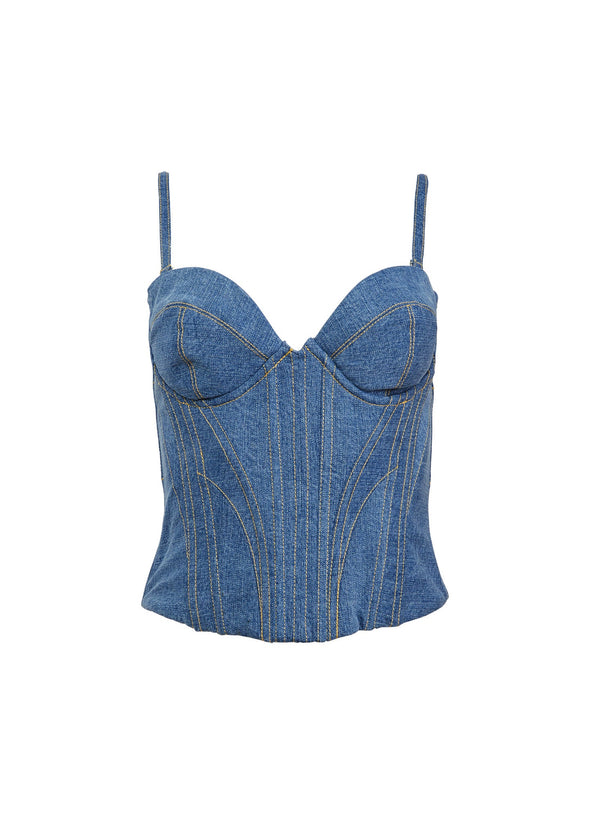 Medium wash denim - Denim Bustier Top | Fleur du Mal - DEMO