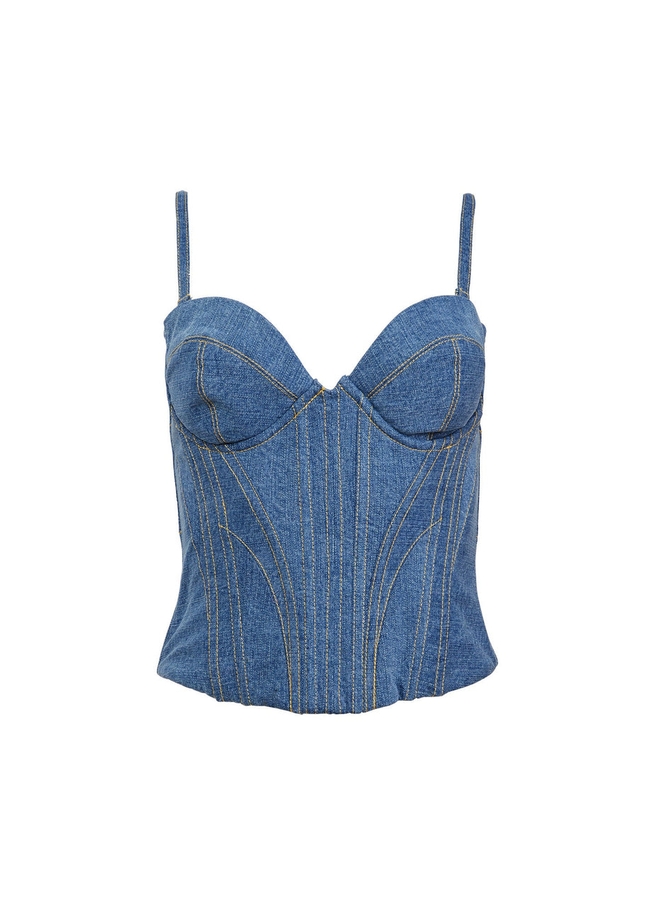 Medium wash denim - Denim Bustier Top | Fleur du Mal - DEMO