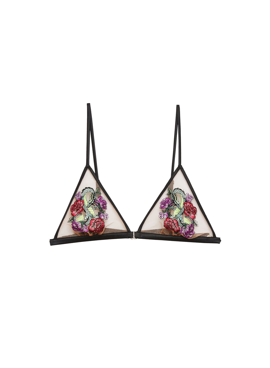 Black - Dragon Embroidery Triangle Bra | Fleur du Mal - DEMO