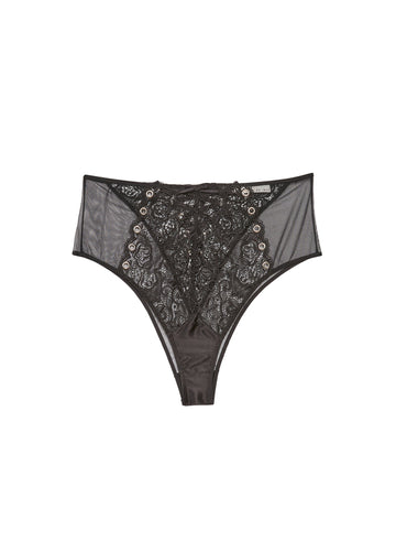 Black - Eyelet Embroidery Lace Up Panty | Fleur du Mal - DEMO