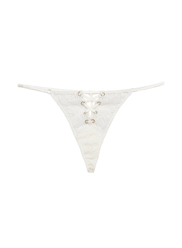 Ivory - Eyelet Embroidery Lace Up V-String | Fleur du Mal - DEMO