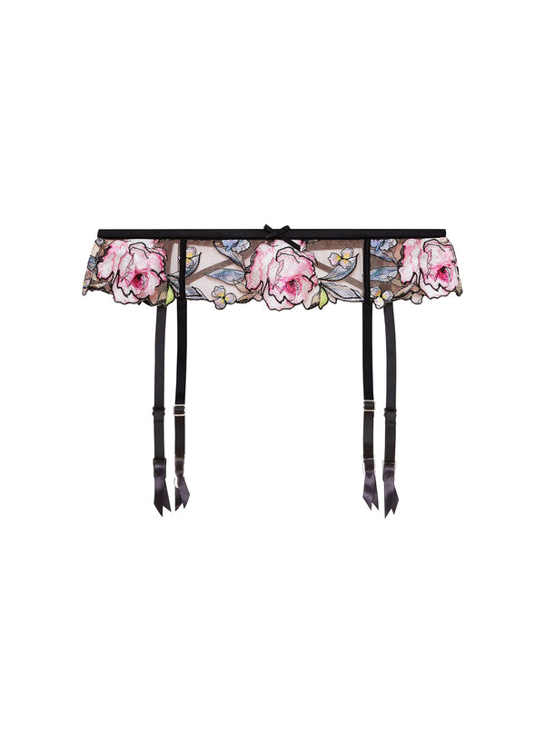 Black - Fidelia Embroidery Garter Belt | Fleur du Mal - DEMO