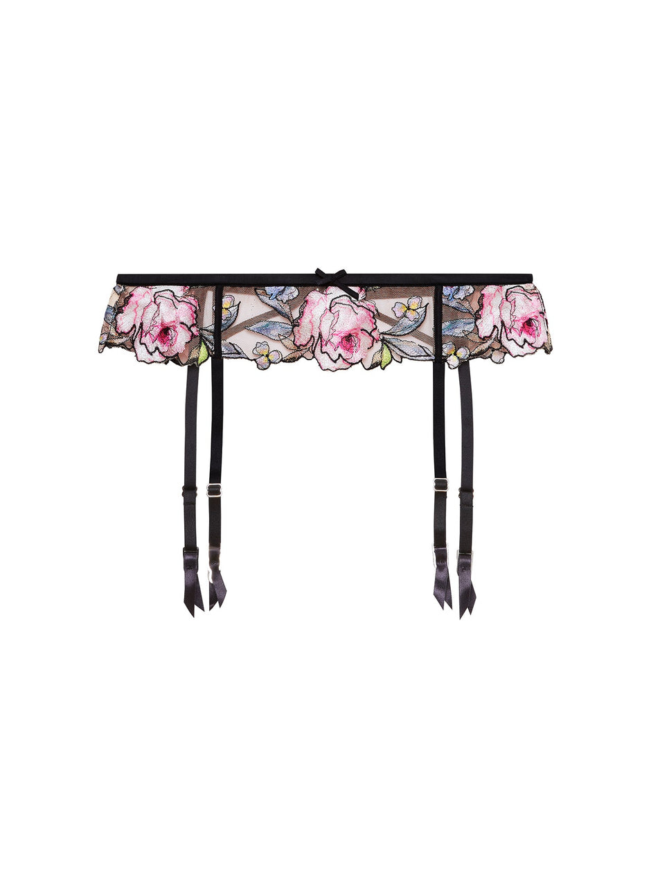 Black - Fidelia Embroidery Garter Belt | Fleur du Mal - DEMO