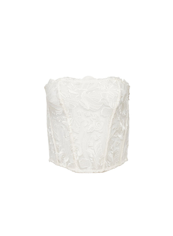 Ivory - Lola Bow Embroidery Corset Top | Fleur du Mal - DEMO