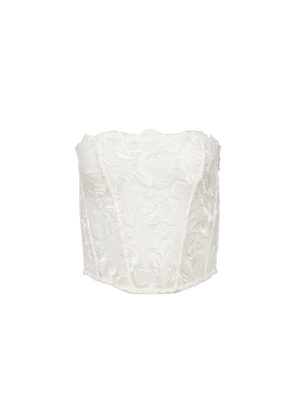 Ivory - Lola Bow Embroidery Corset Top | Fleur du Mal - DEMO