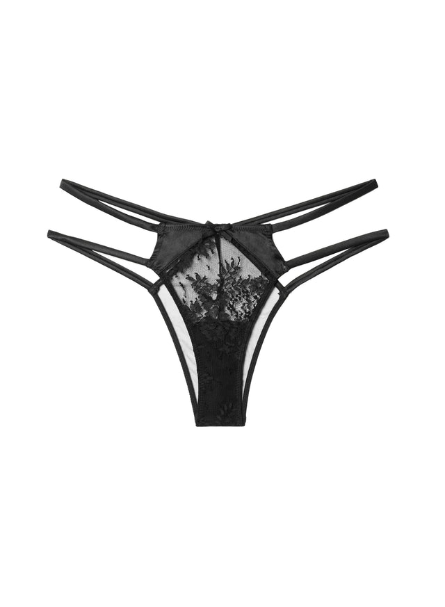 Black - Frankie Lace Strappy Tanga | Fleur du Mal - DEMO
