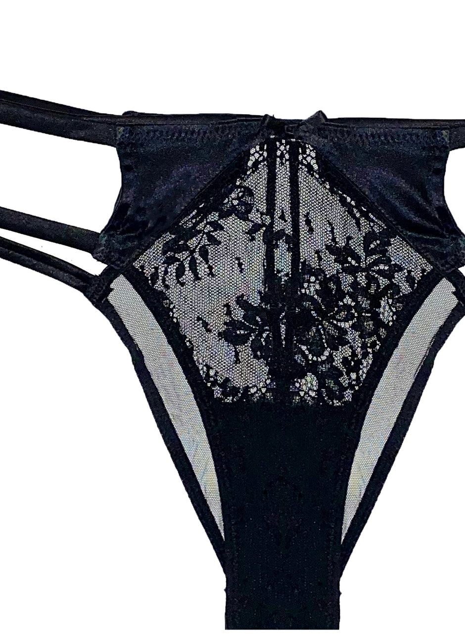 Black - Frankie Lace Strappy Tanga | Fleur du Mal - DEMO