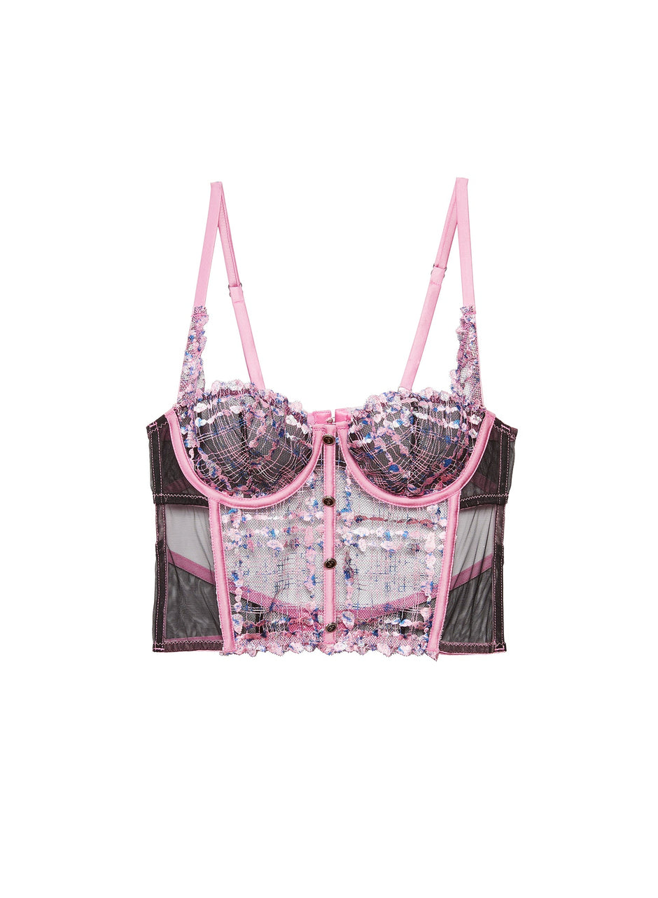 Bisou pink - Gabrielle Embroidery Longline Demi Bra | Fleur du Mal - DEMO